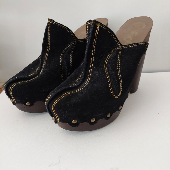 Flogg Black Suede Platform Clogs with Contrast Stitching Size 7.5 - Picture 2 of 8